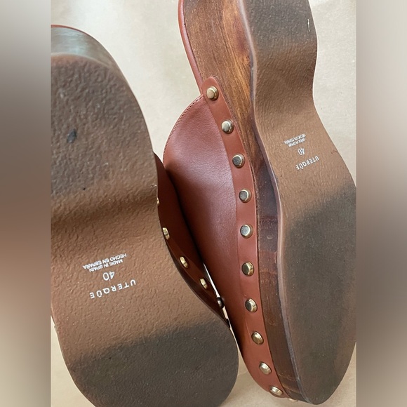 Pristine Cognac Leather Studded Uterque Clogs Mules Size 40 Lk Hearst Arket - Picture 8 of 10